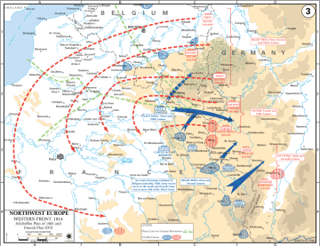 The opposing German Schlieffen Plan and the French Plan XVII. (Courtesy of West Point Military Academy Cartography Dept)