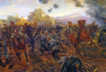 9th Lancers charge German infantry at Elouges, Battle of Mons 2nd day (24th August 1914)